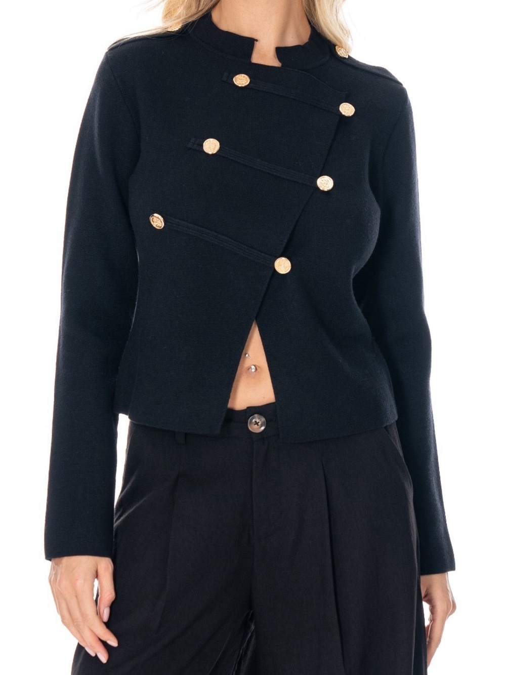 Sweater Knit Military-Inspired Button Jacket